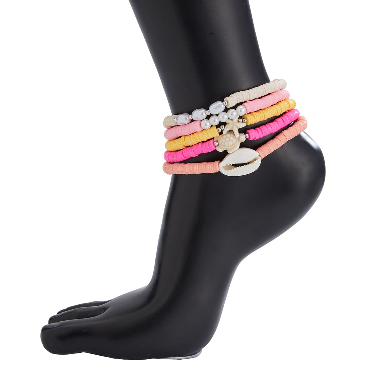 Boho 5pcs Conch Søhest Skildpadde Charme Perle Polymer Ler Perle Anklet Sæt