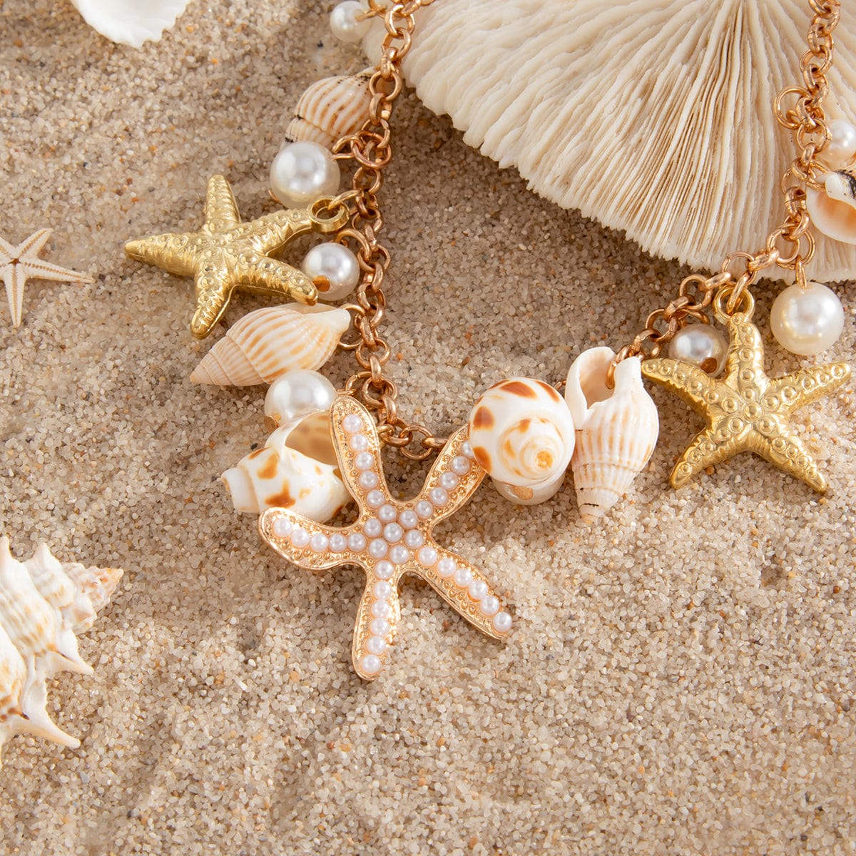 Boho Perle Indlagt Søstjerne Conch Fryns Anklet