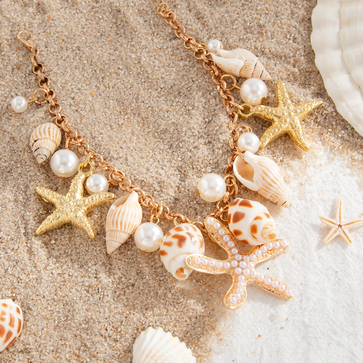 Boho Perle Indlagt Søstjerne Conch Fryns Anklet