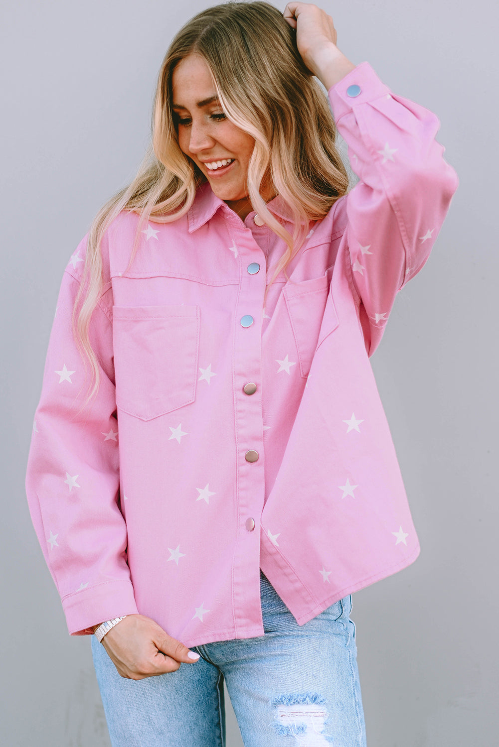 Stilla | Mønstret Button up Splittet Denim Jakke