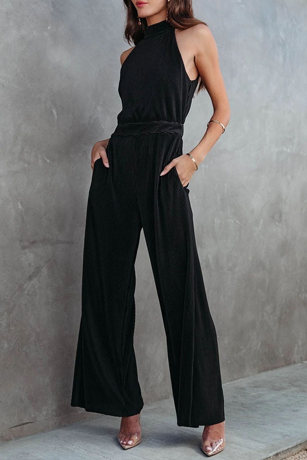 Stilla | Ikonisk Dame Lommer Plisseret Bred Ben Jumpsuit