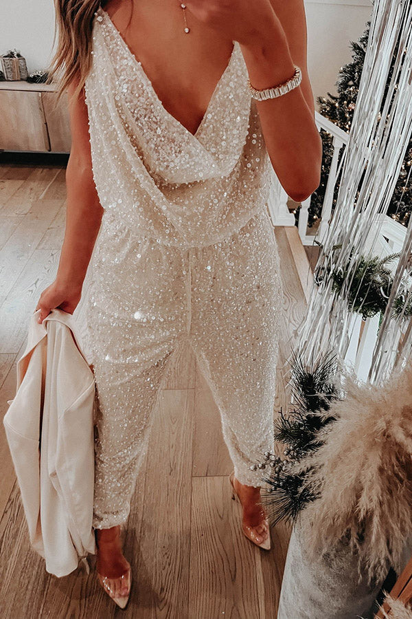 Stilla | Cheers to Me Sequin Halter Elastisk Talje Jumpsuit
