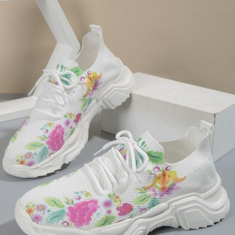 Stilla | Åndbare Ortodontiske Sneakers Med Snørebånd Og Blomster Mønster