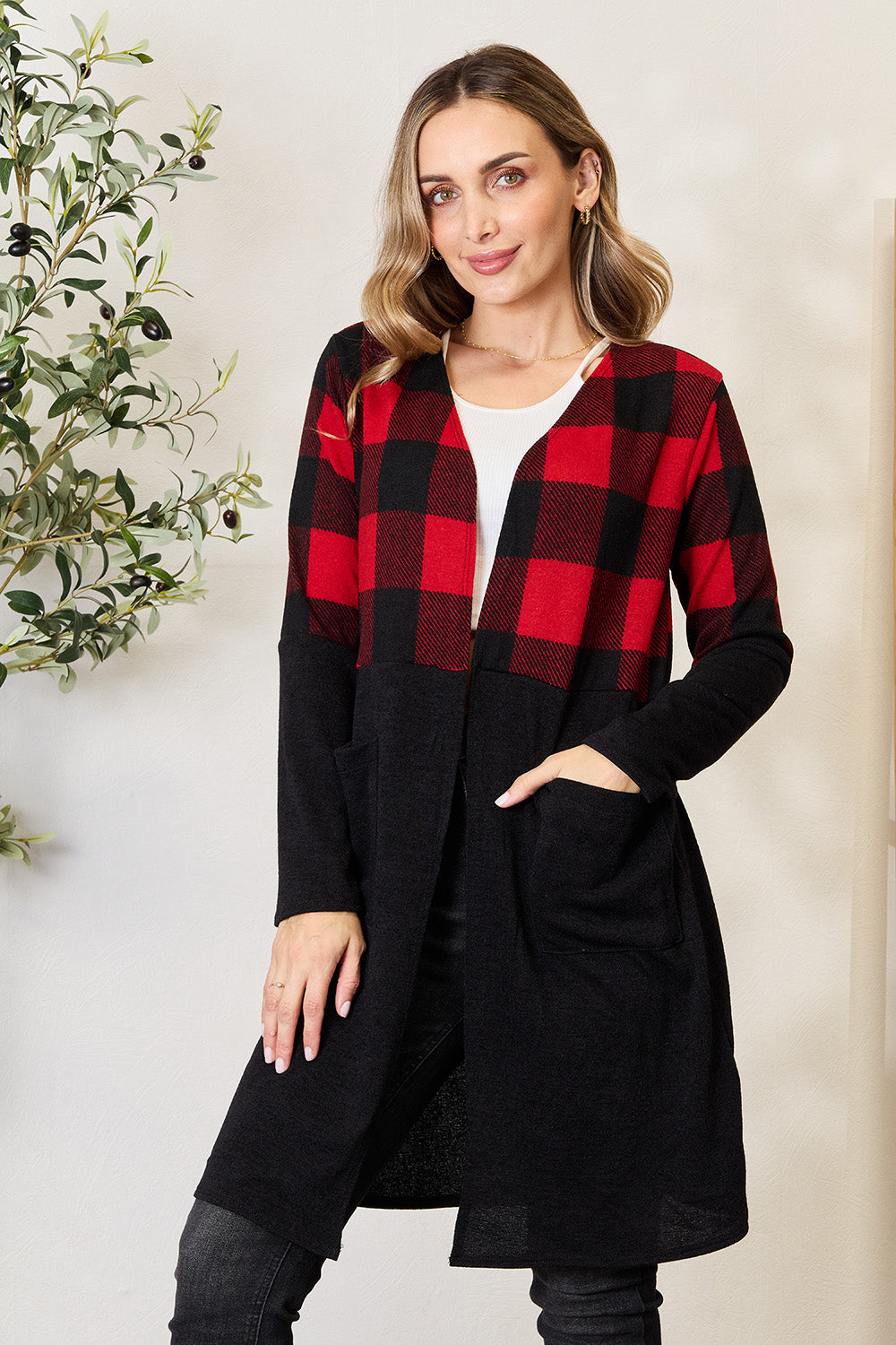 Stilla | Full Size Plaid Åben Front Cardigan