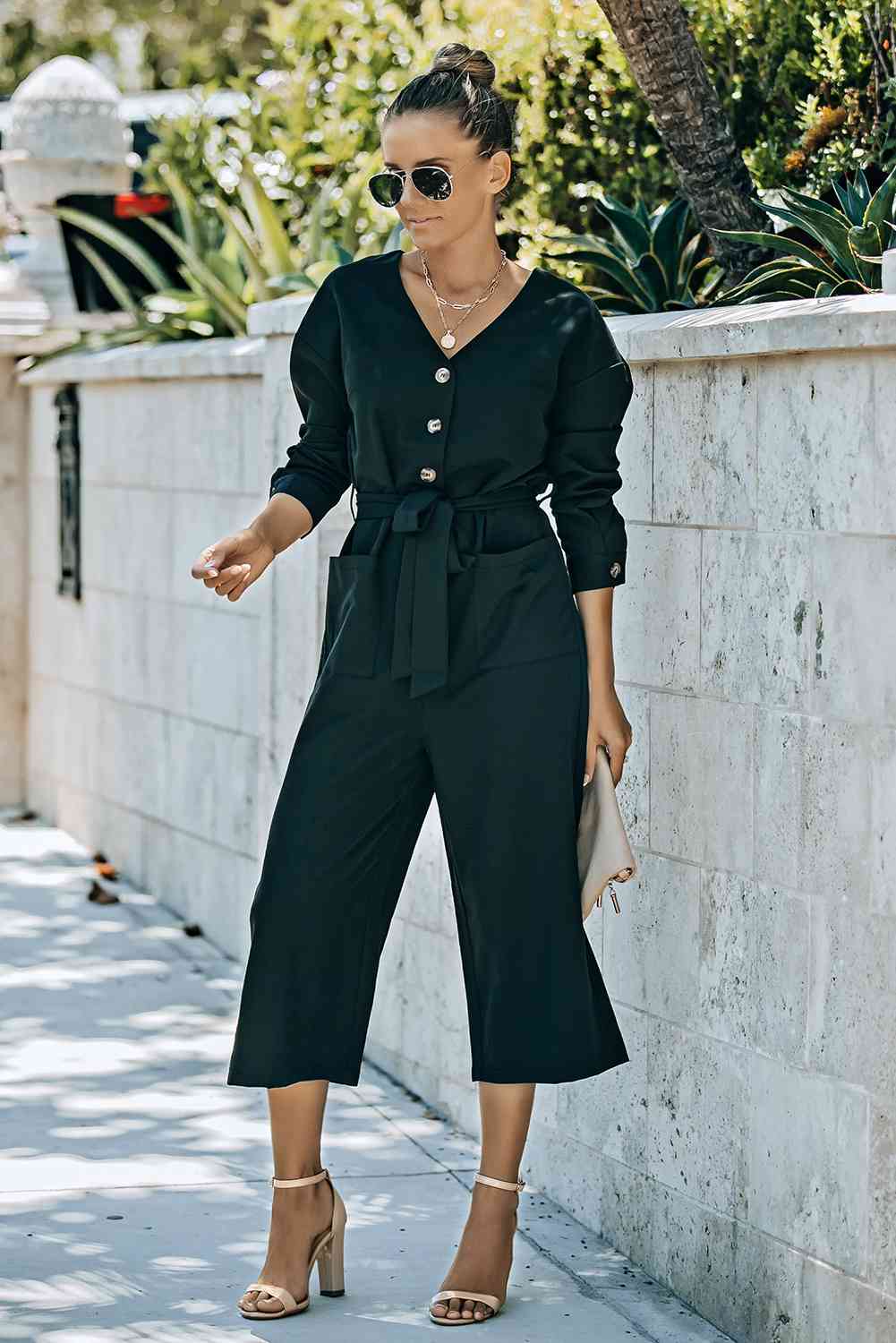 Stilla | Knapfront Cropped Jumpsuit