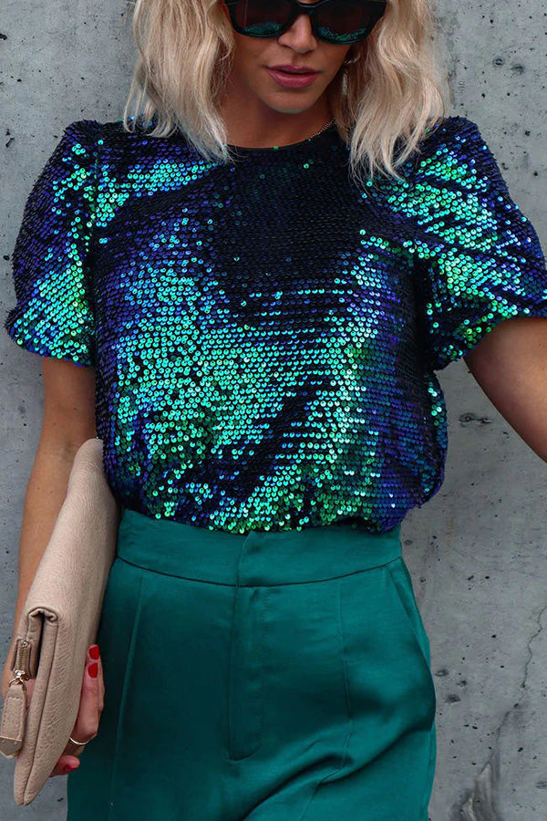 Stilla | Sparkle Night Paillet Puffærmet Top