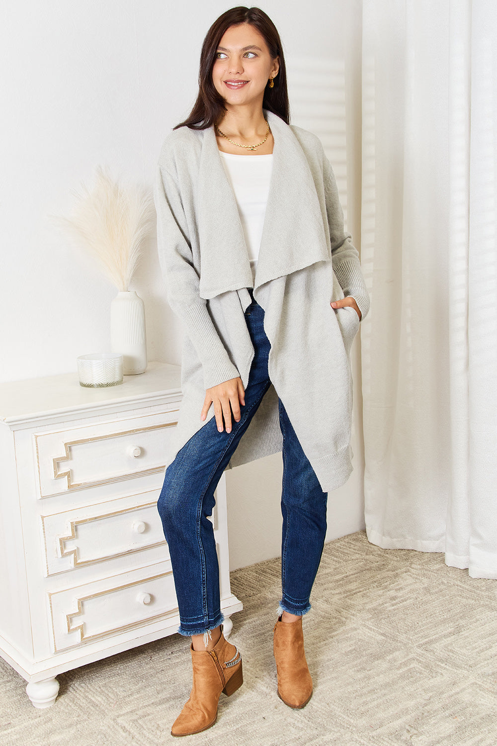 Stilla | Wings Åben Front Duster Cardigan med Lommer
