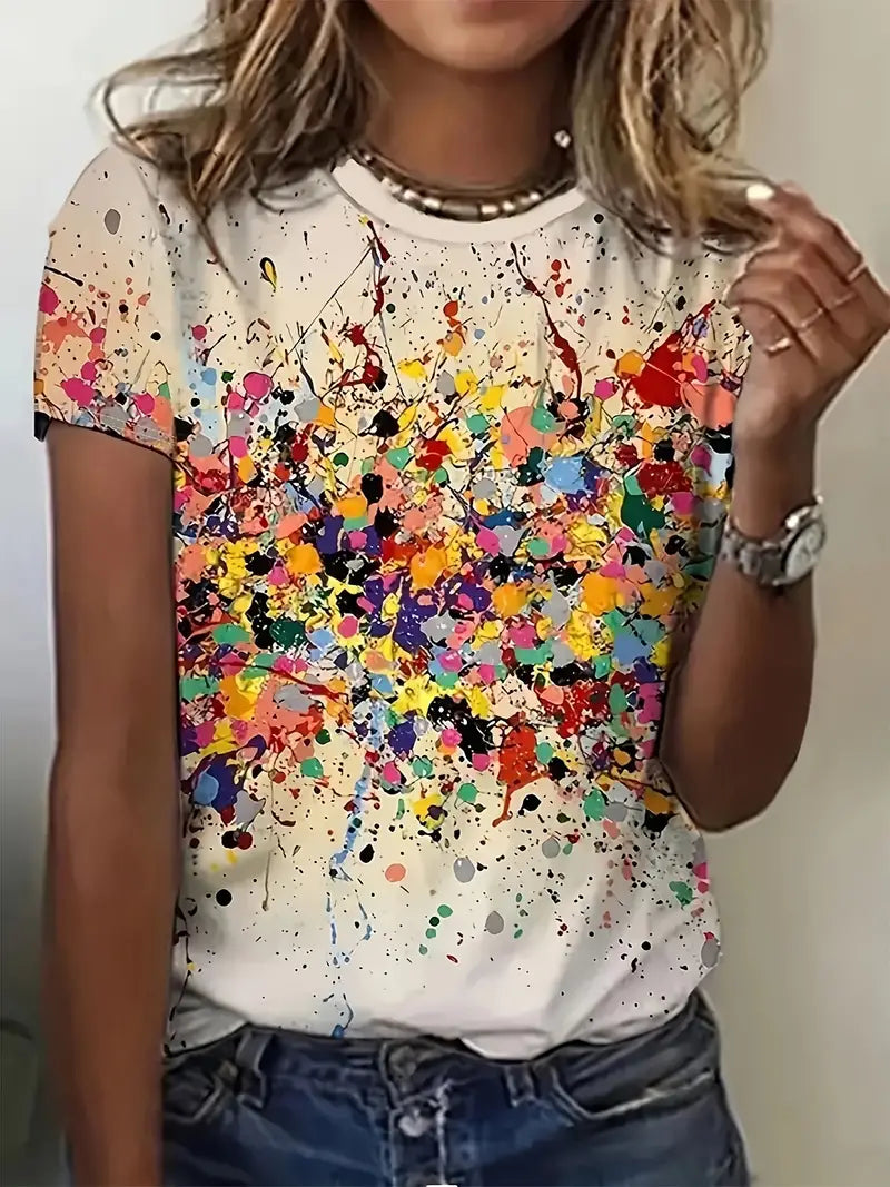 Stilla | T-shirt med Rund Hals og Farverigt Print
