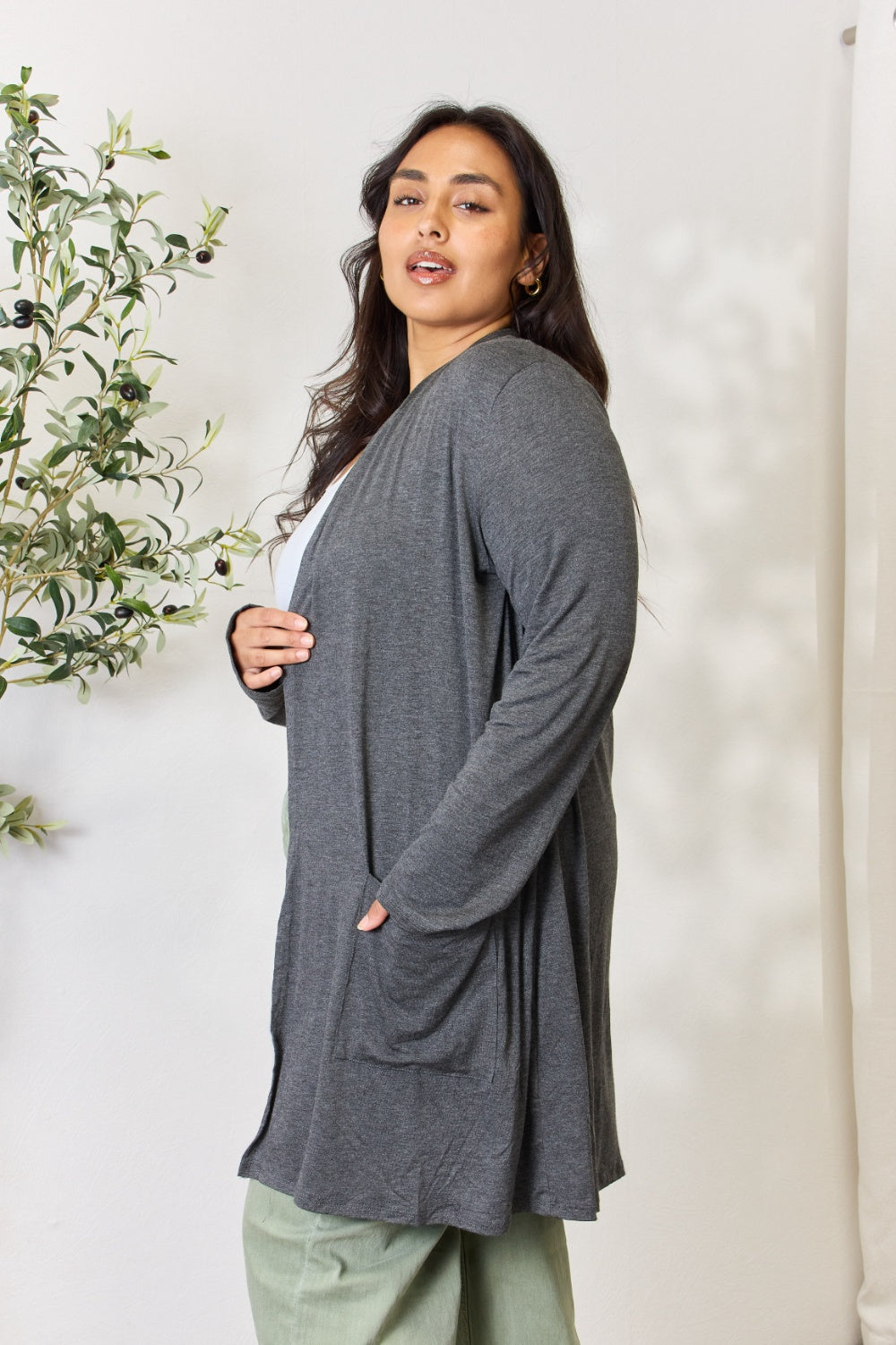 Stilla | Full Size Åben Front Cardigan med Lommer