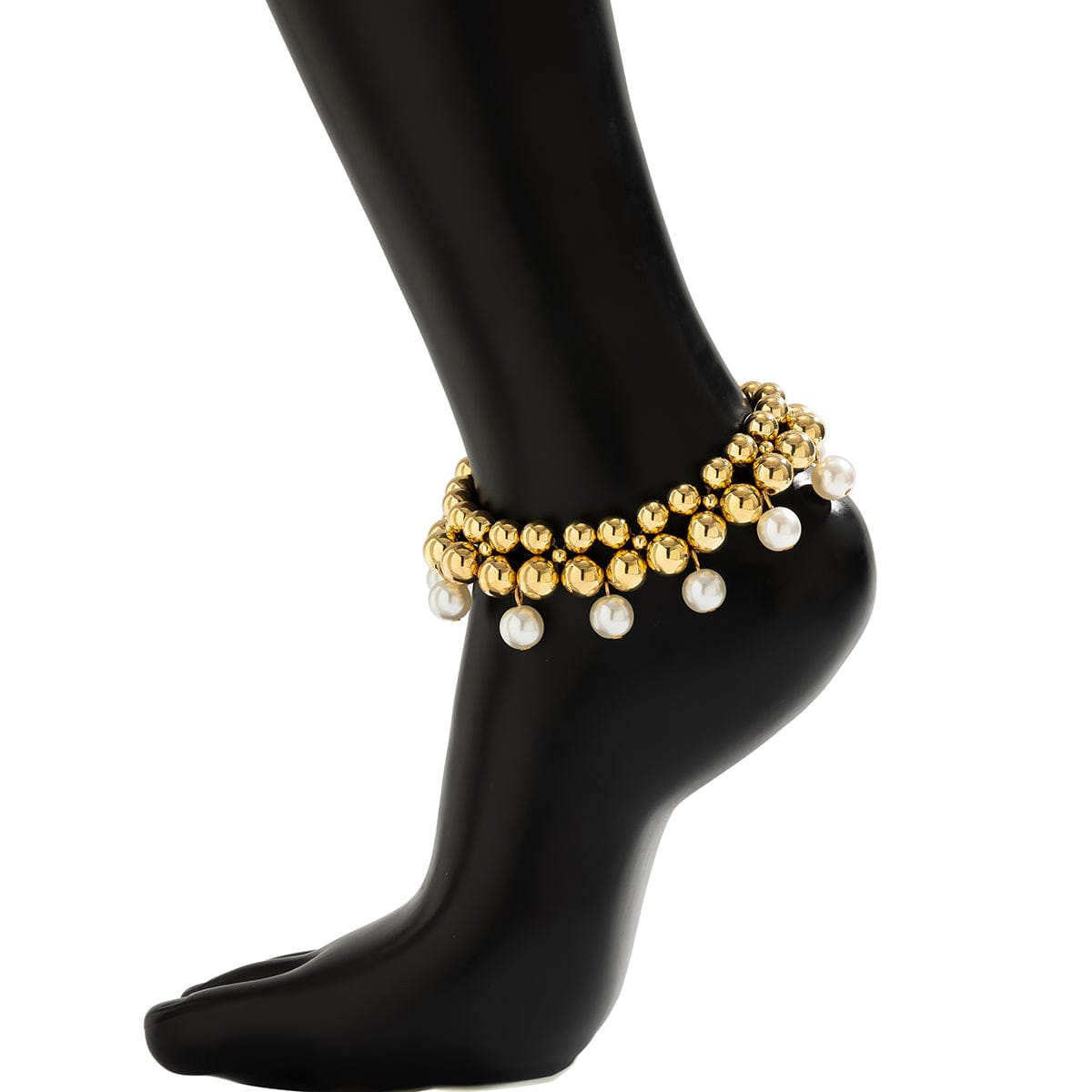 Chic Guld Sølv Tone Perle Fryns Kugle Kæde Anklet