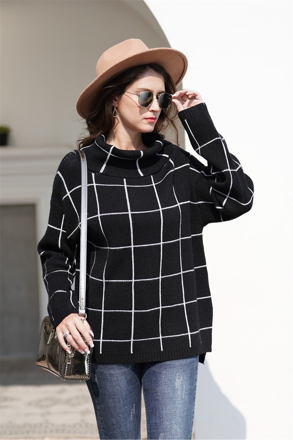 Stilla | Turtleneck Løs Plaid Til Damer