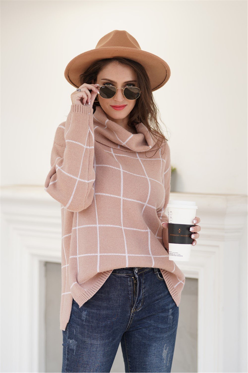 Stilla | Turtleneck Løs Plaid Til Damer