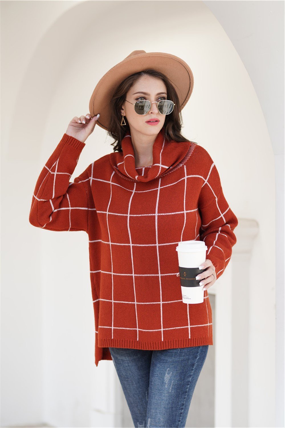 Stilla | Turtleneck Løs Plaid Til Damer