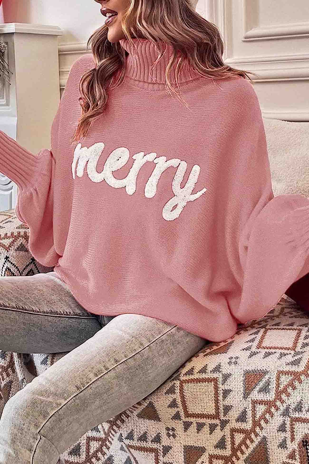 Stilla | Glad Sweater Af Strik Med Rullekrave Og Trykte Ærmer
