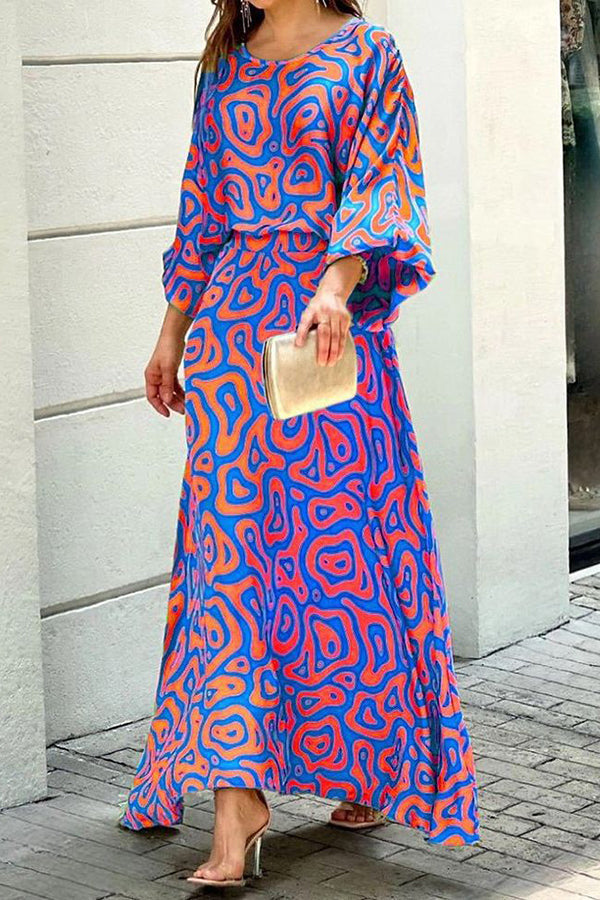 Stilla | Print Flagermus Bluse Maxi Nederdele Sæt
