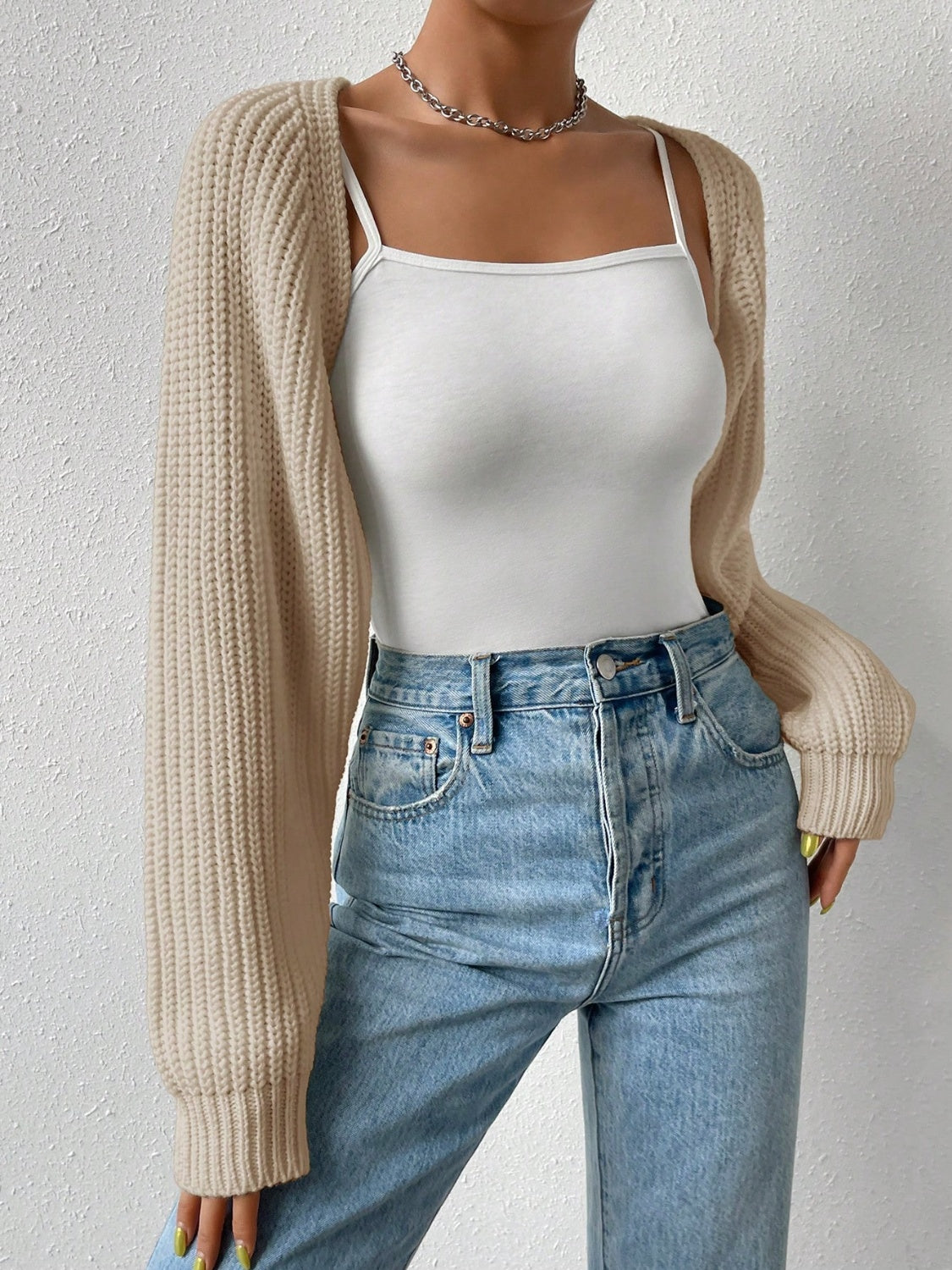 Stilla | Åben Front Langærmet Cropped Cardigan