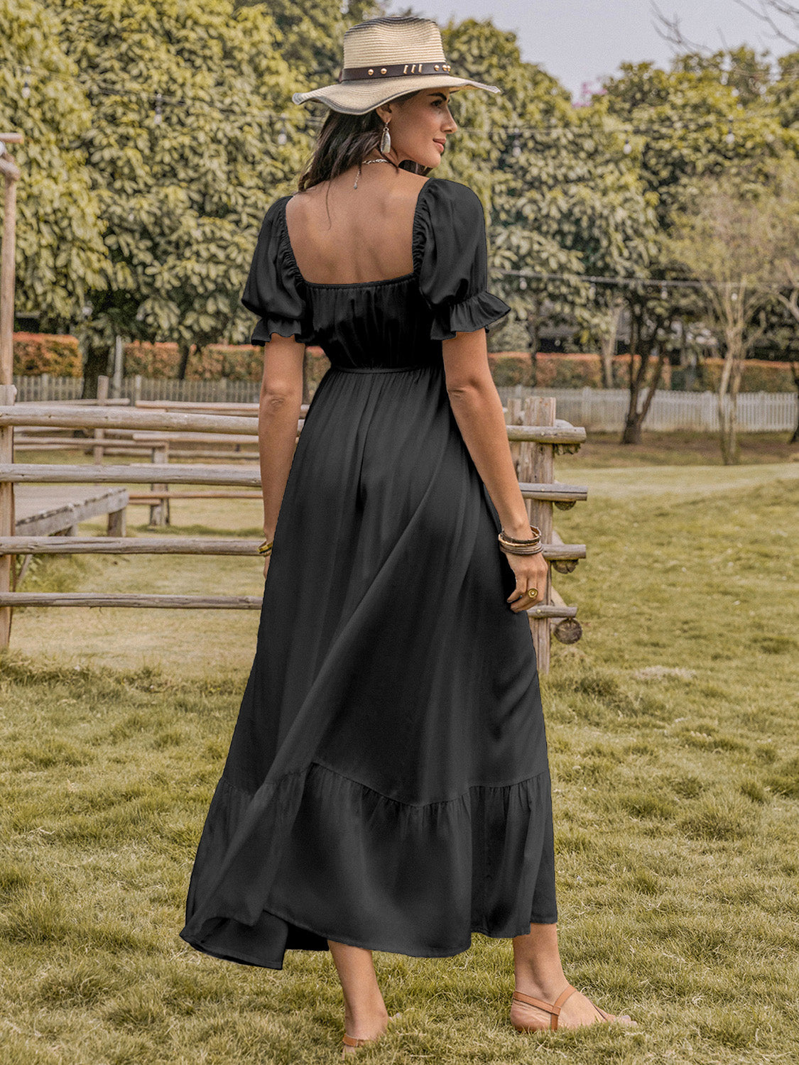 Stilla | Neck Flounce Sleeve Midi Dress