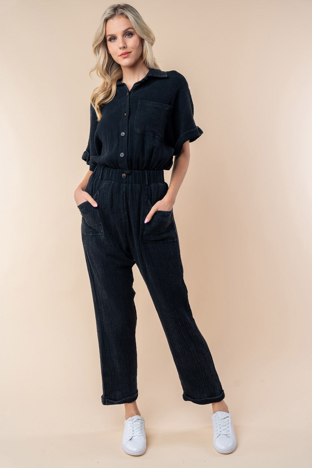 Stilla | Birch Texture Kortærmet Jumpsuit