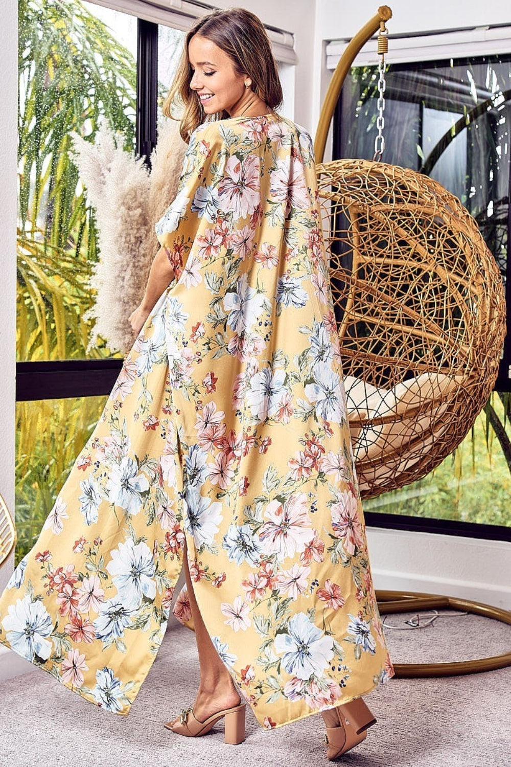 Stilla | Floral Side Slit Longline Cardigan