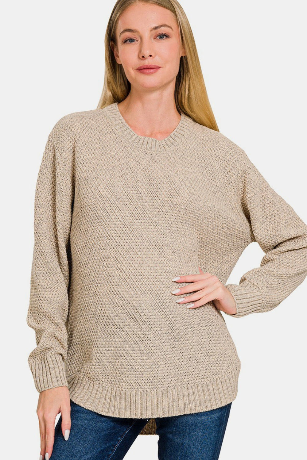 Stilla | Ful Size Rund Hals Langærmet Buekant Sweatshirt