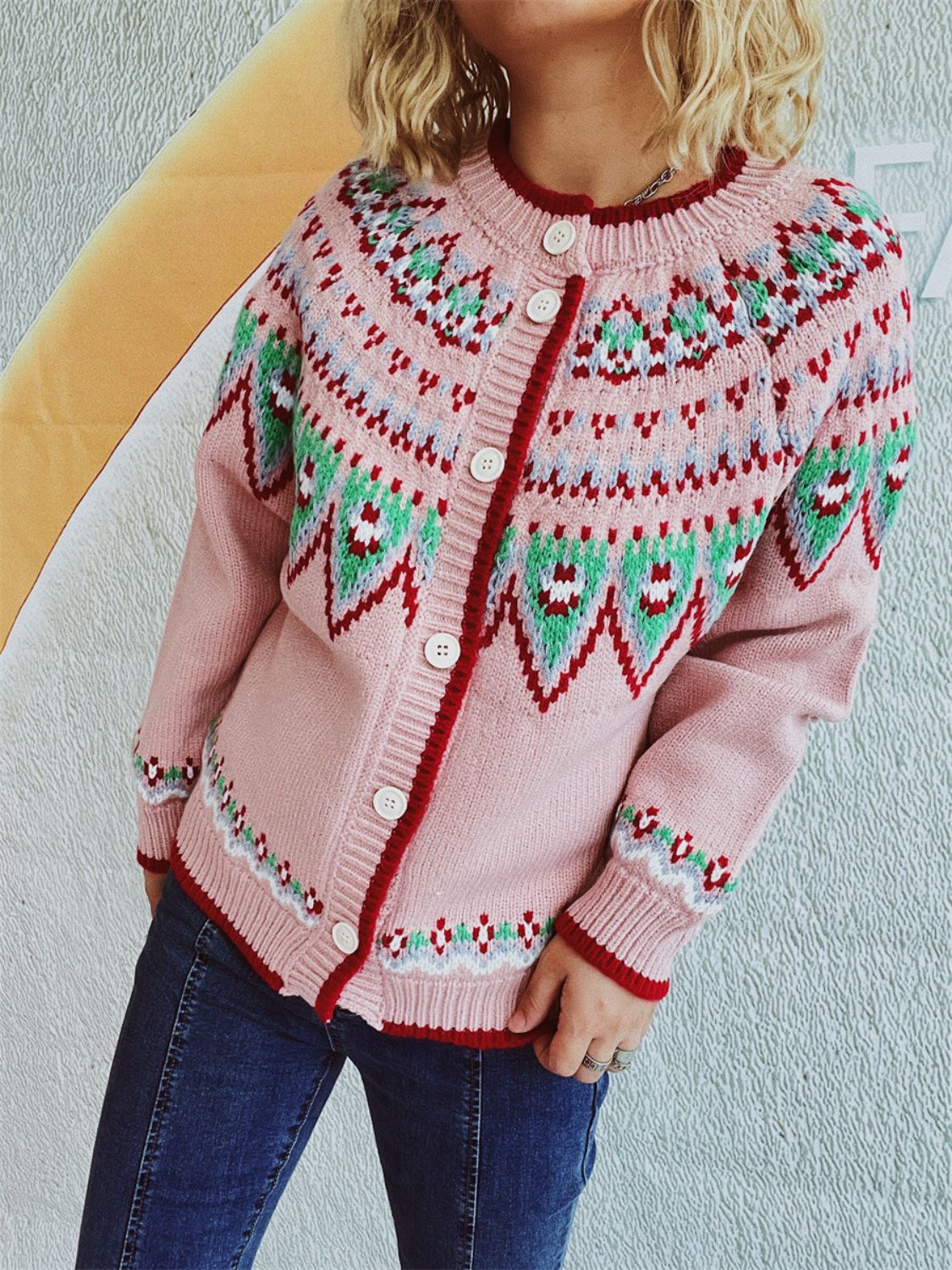 Stilla | Geometrisk Rund Hals Langærmet Cardigan