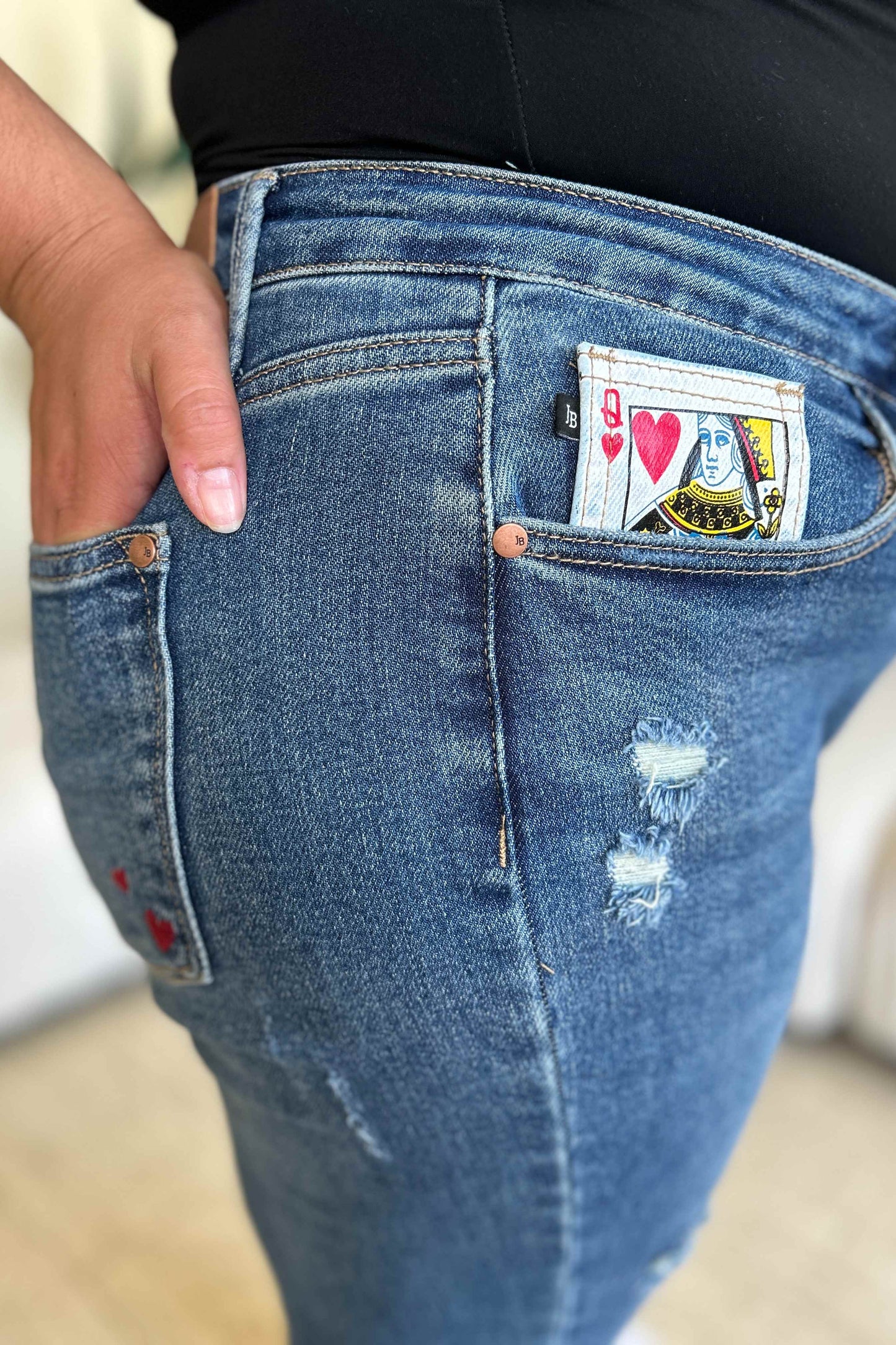 Stilla | Blue Full Size Queen Of Hearts Møntlomme BF Jeans