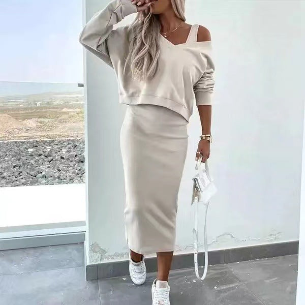 Stilla | Hals Strop Vest Høj Talje Midi Skirt Sweatshirt to Delt Sæt