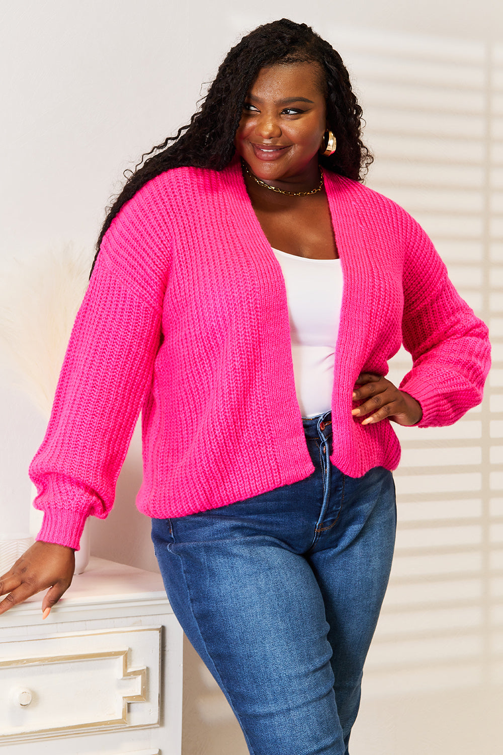 Stilla | Højre Rib-Strikket Åben Front Drop Skulder Cardigan