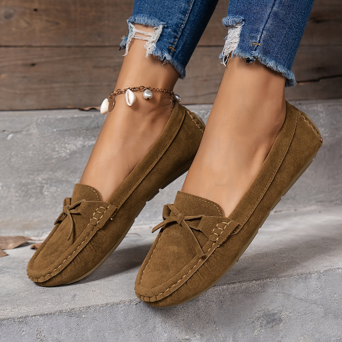 Stilla | Retro Loafers Med Sløjfe, Slip on Sko Med Rund Tå