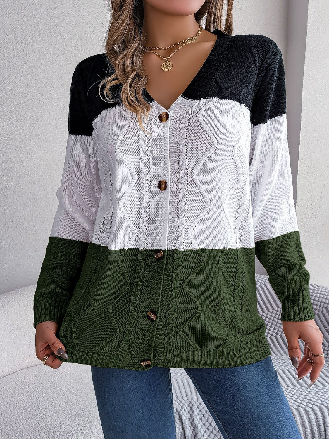 Stilla | Strikket Stribet Knappet Cardigan