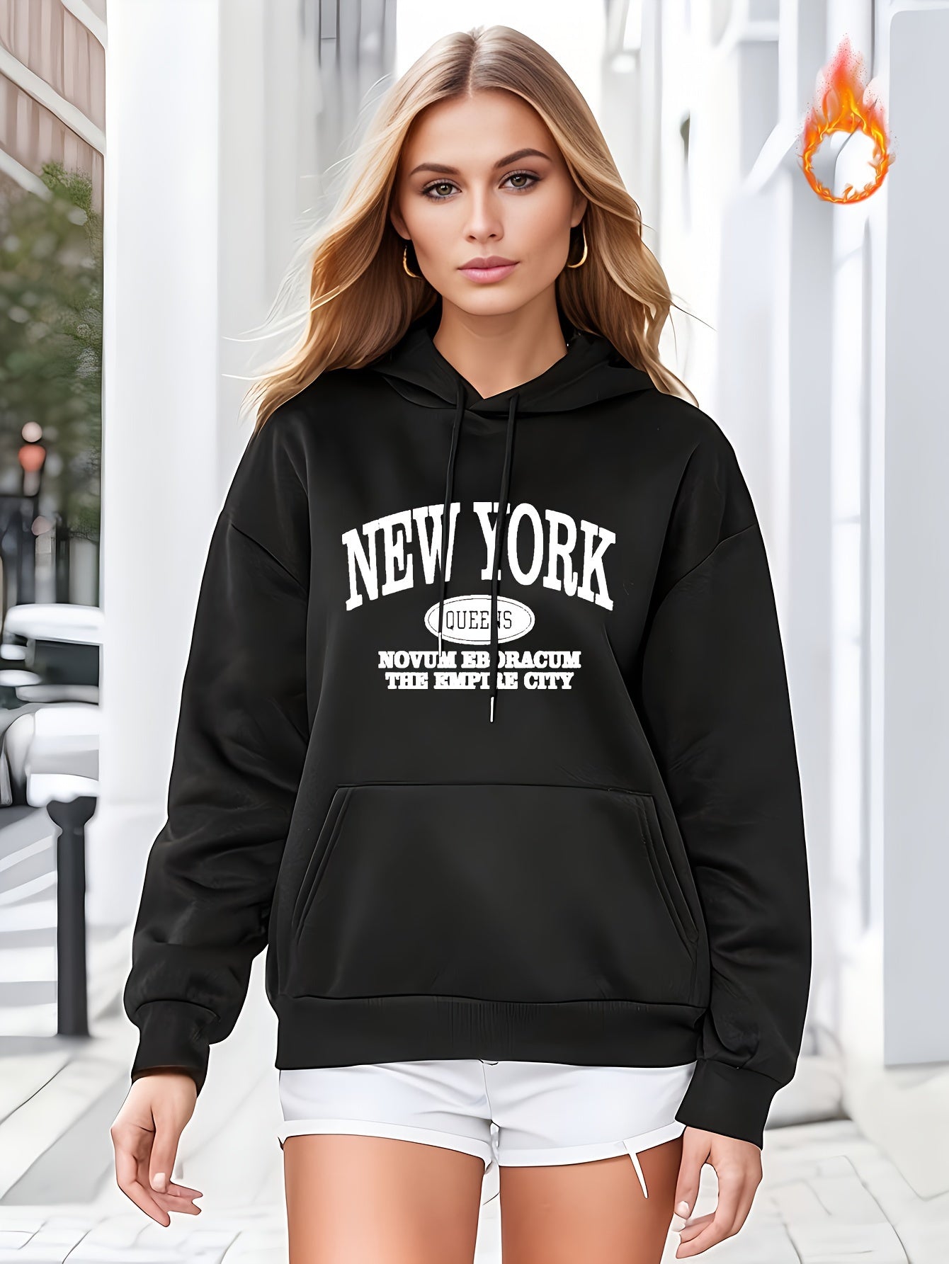 Stilla | Hoodie med kængurulomme og tryk New York