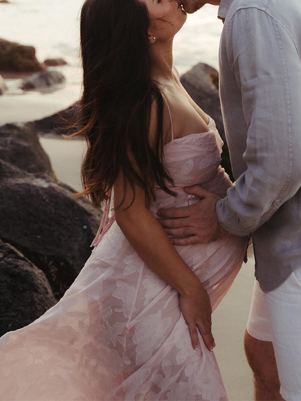 Stilla | Rosa Underkjole Lang Maternity Kjole Uden Ryg Fest Nat Ud Transparant Maternity Kjoler Elegante