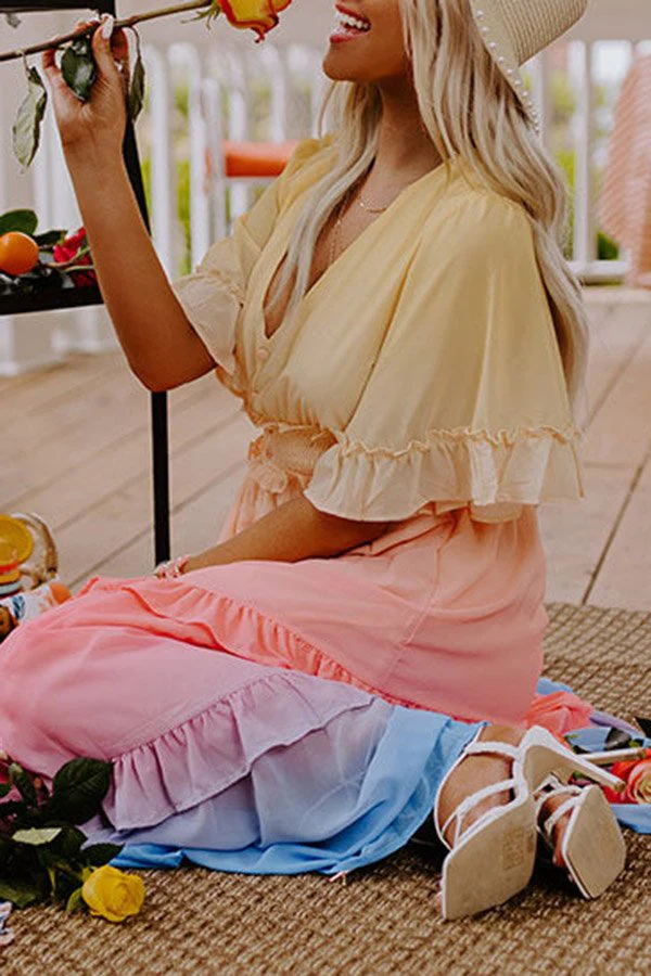 Stilla | Ombre Sunsæt Ruffles Maxi Kjole