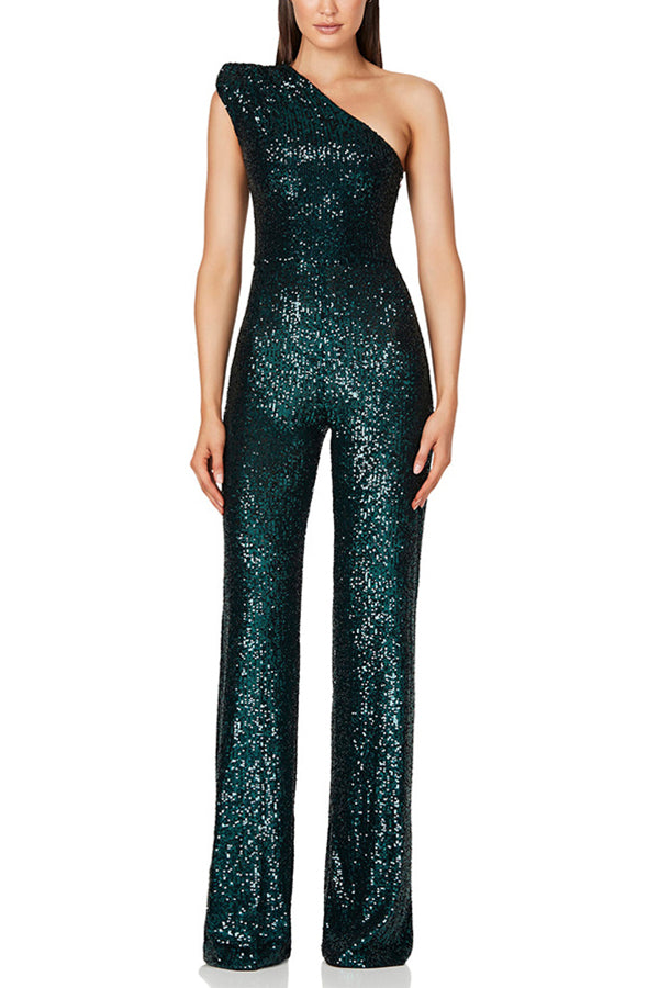 Stilla | Alize Stretch Paillet En Skulder Bred Ben Jumpsuit