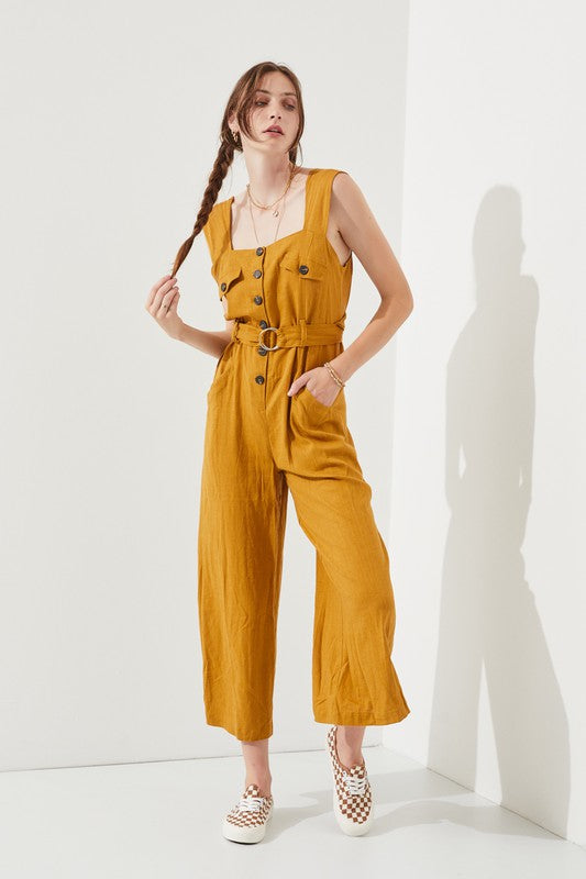 Stilla | Ærmeløs Firkantet Hals Knap Ankel Jumpsuit