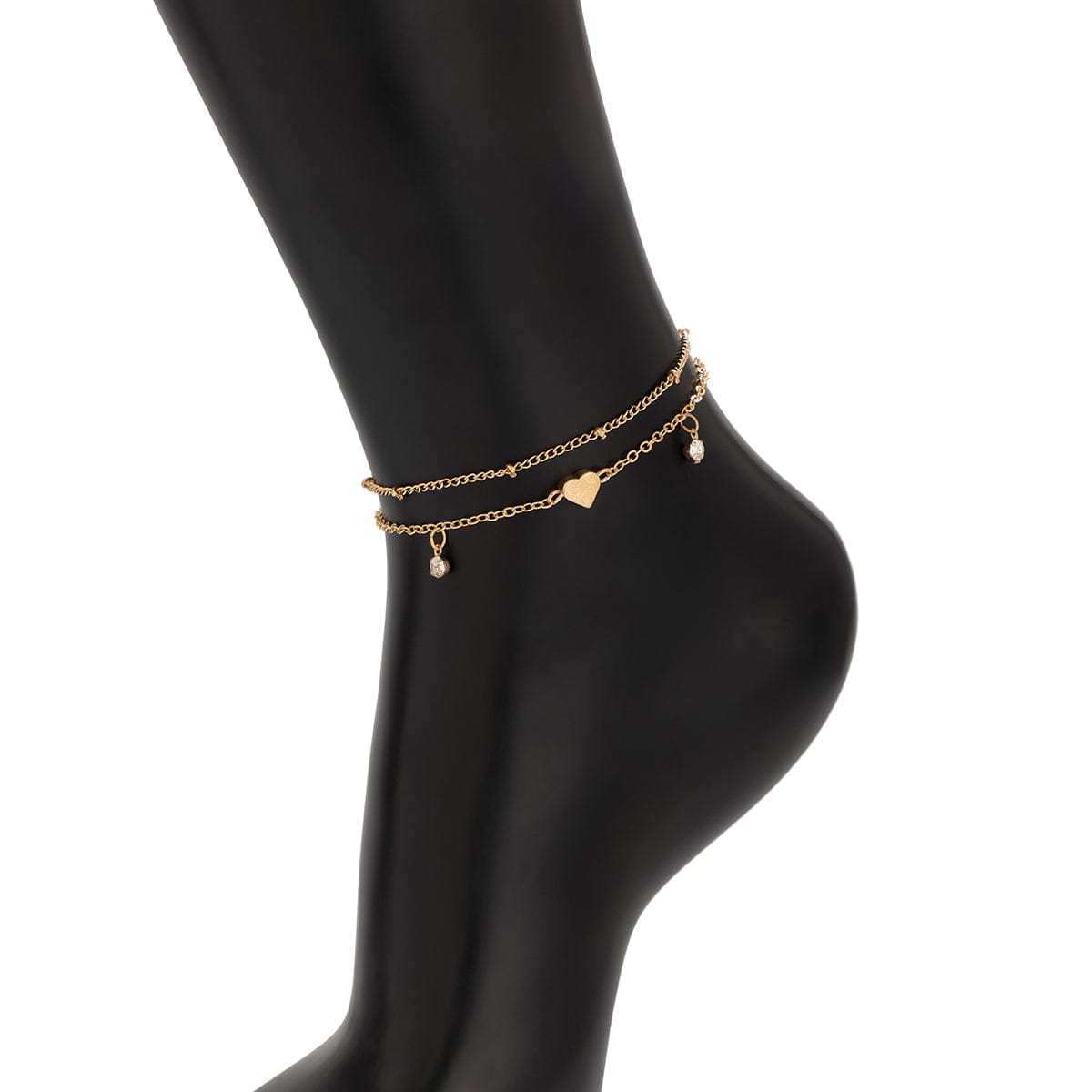 Sart 2Pcs Rhinestone Hjerte Charm Saturn Kæde Anklet Sæt