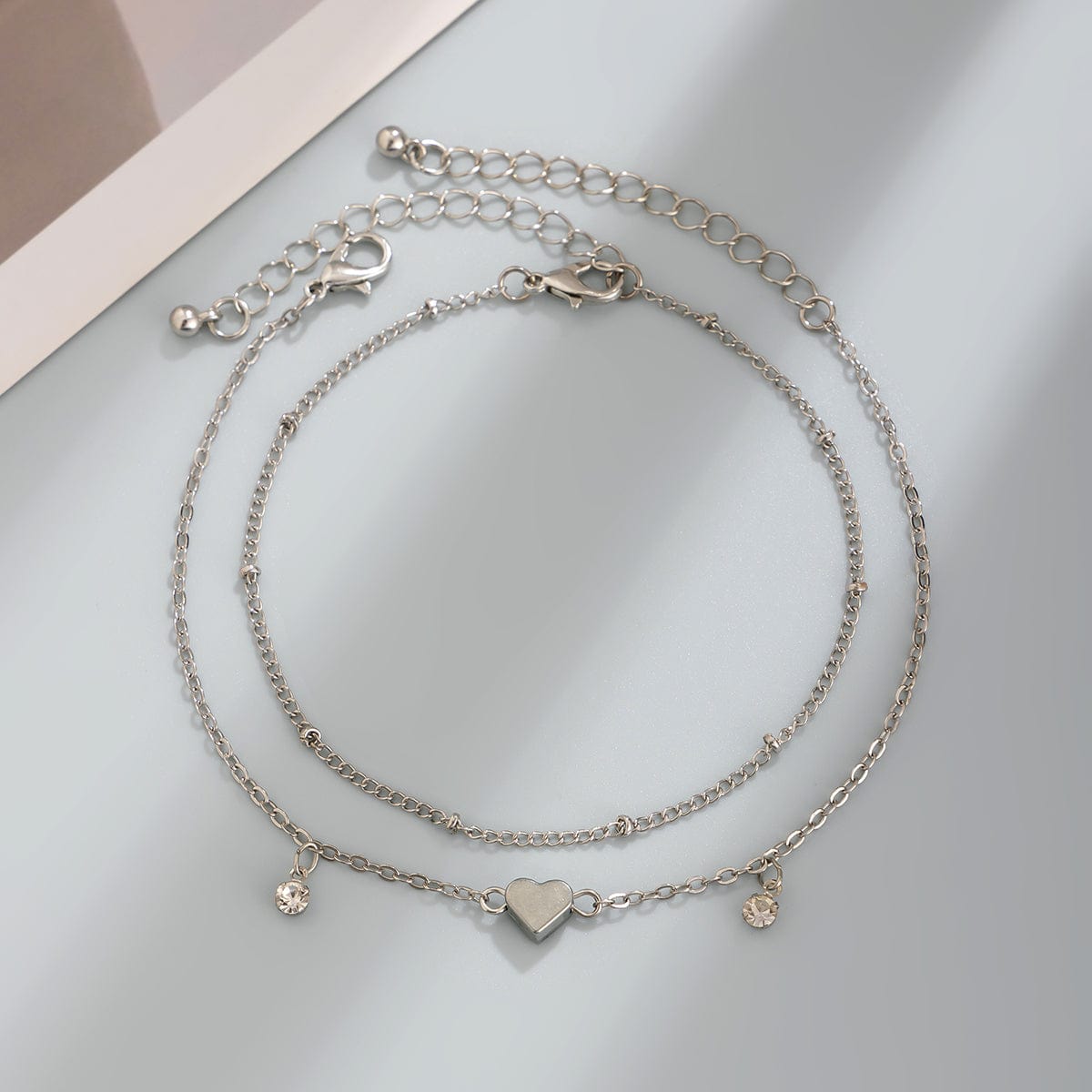 Sart 2Pcs Rhinestone Hjerte Charm Saturn Kæde Anklet Sæt