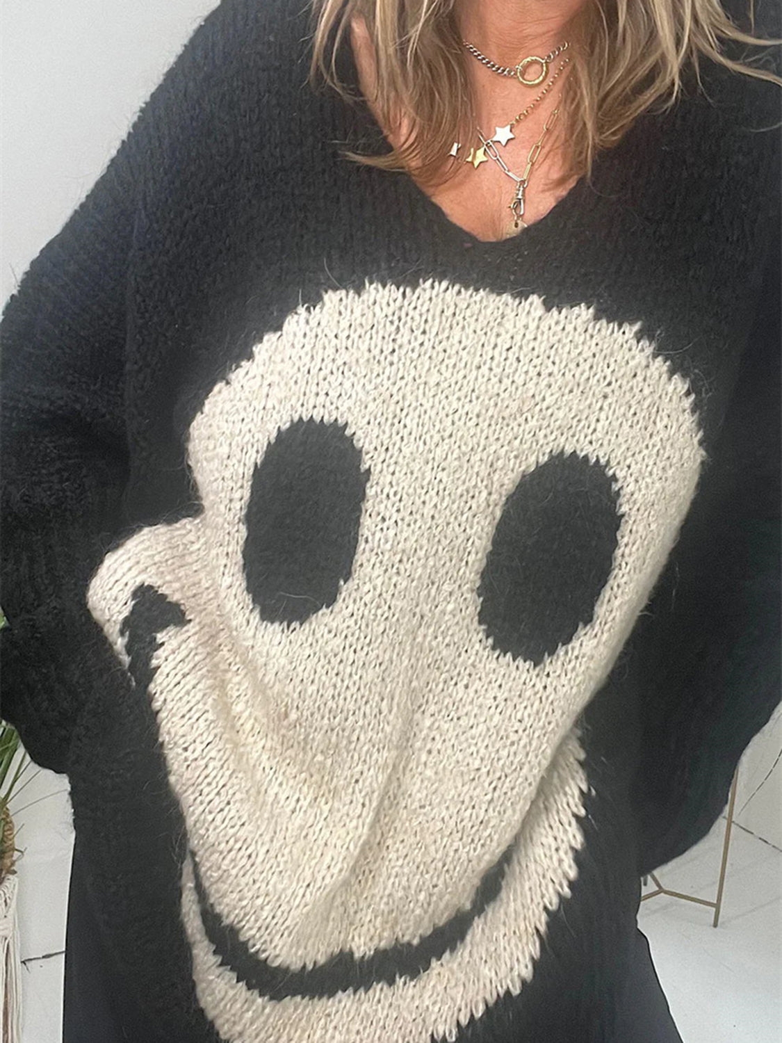 Stilla | Face V-Hals Lange Ærmer Sweater