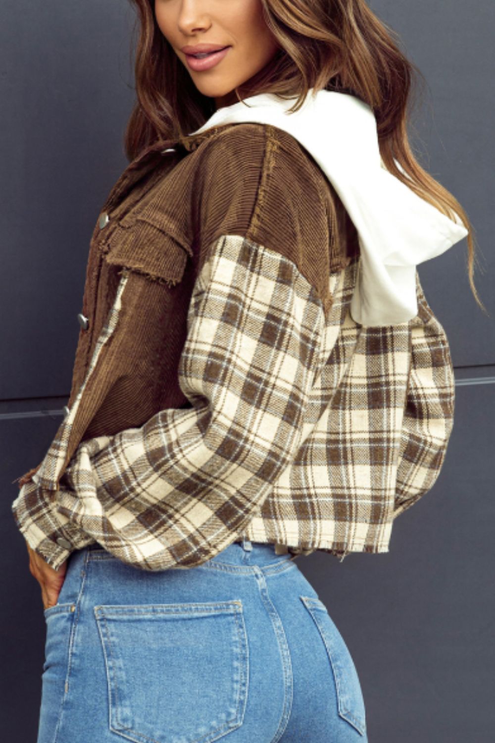 Stilla | Hem Plaid Cropped Hættetrøje