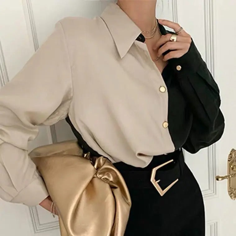Langærmet oversize patchwork casual toppe