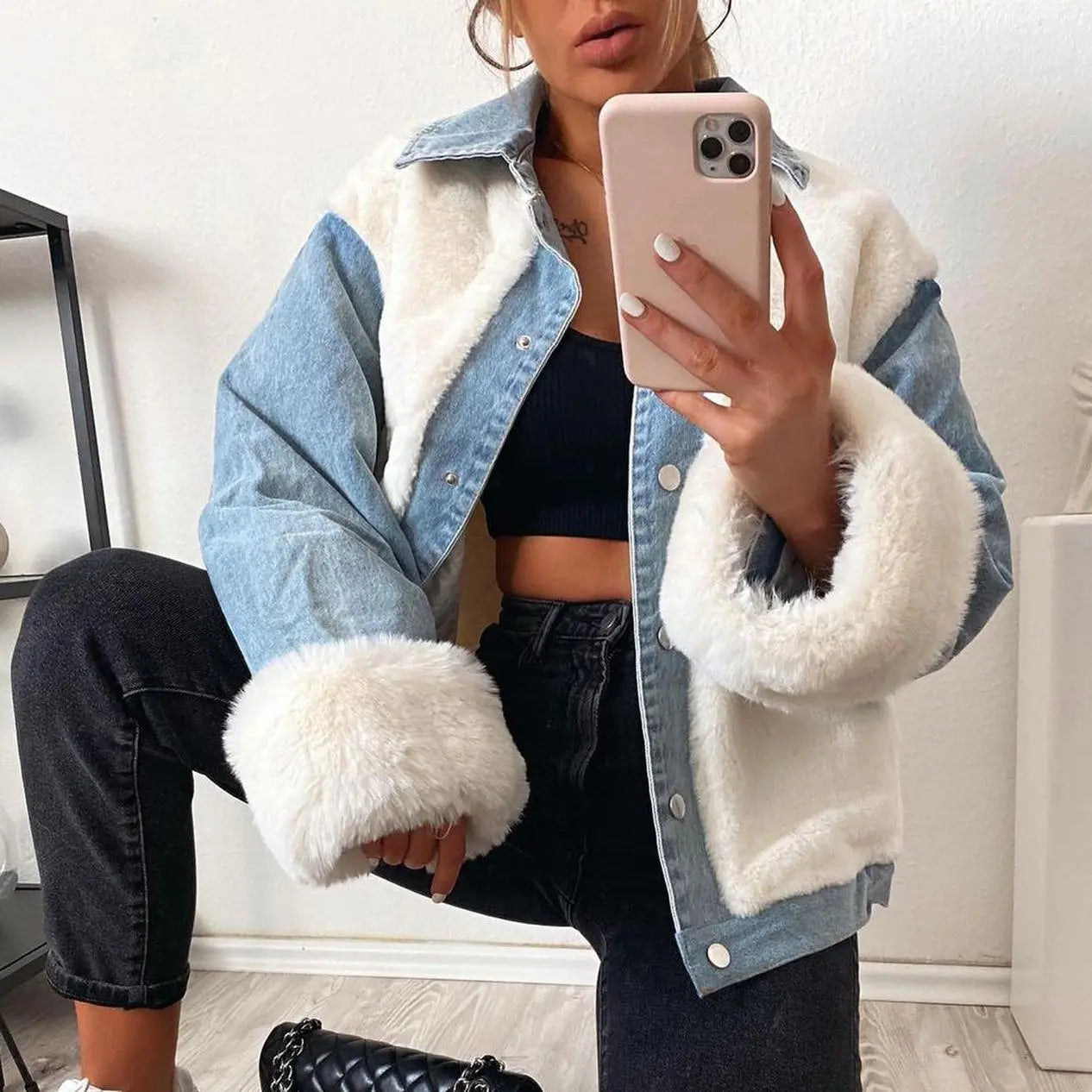 Stilla | Denimjakke Med Imiteret Pels Taryn