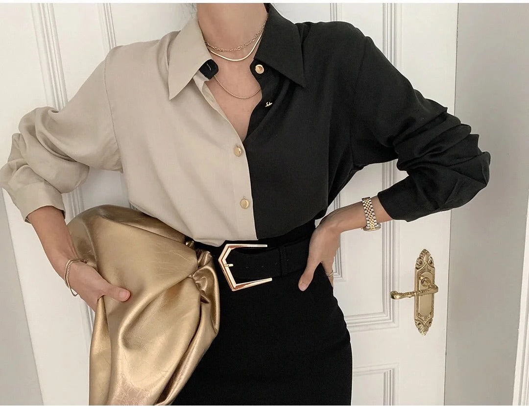 Langærmet oversize patchwork casual toppe