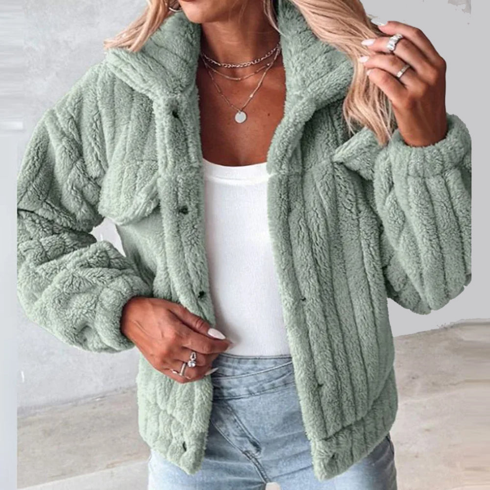 Stilla | Teddy-fleece-badekåbe med knaplukning og krave
