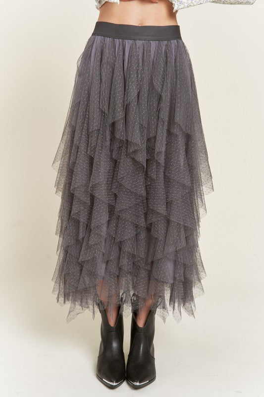 Stilla | Lagd Polka Dot Mesh Foret A-line Midi Nederdel