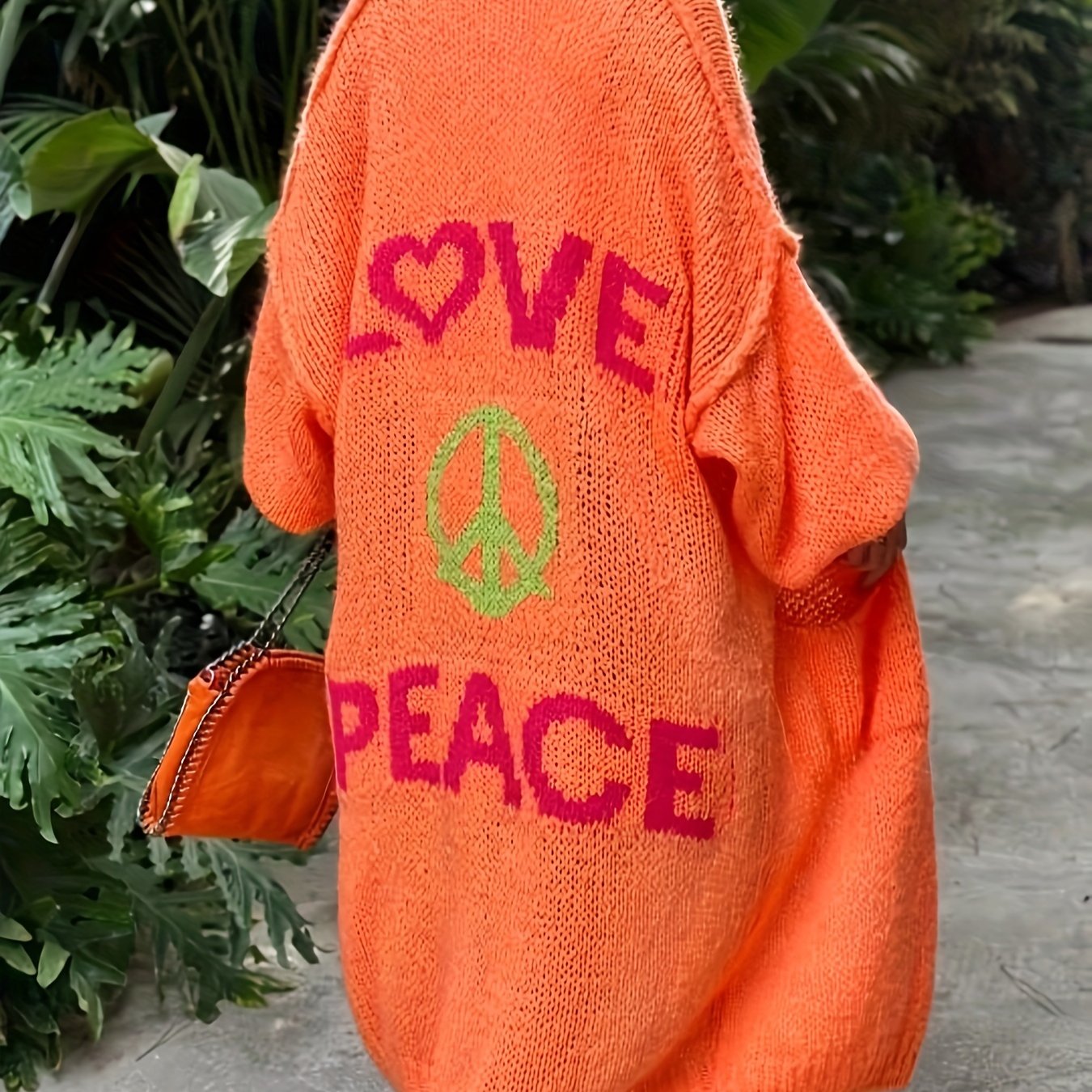 Stilla | Strikjakke med Peace and Love tryk