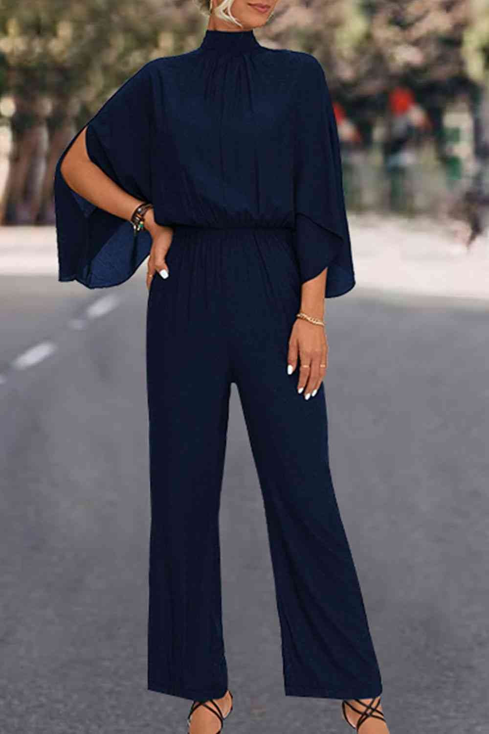 Stilla | Back Mock Neck Split Sleeve Jumpsuit