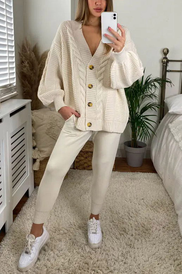 Stilla | Cozy Island Pocketed Cable Knit Afslappet Loungewear Sæt