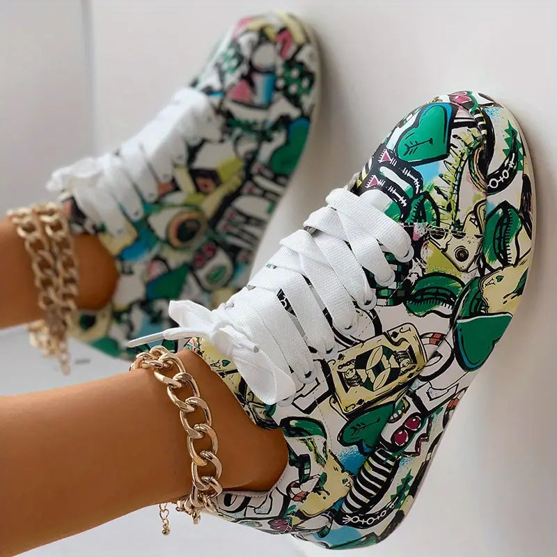 Stilla | Stilfulde Graffiti Print Dame Sneakers