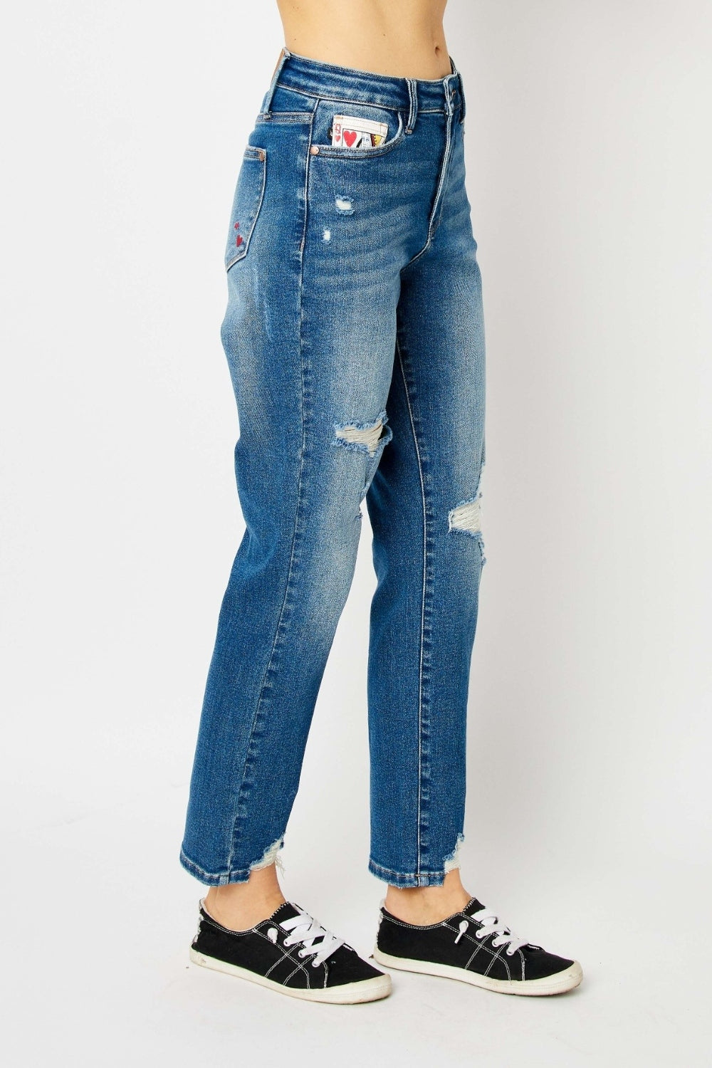 Stilla | Blue Full Size Queen Of Hearts Møntlomme BF Jeans