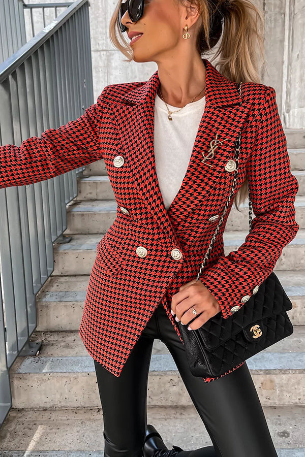 Stilla | Out in Nyc Dobbeltbrystet Houndstooth Blazer